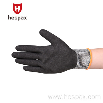 Hespax Cut Protection HPPE Safety Gloves Nitrile Dipped